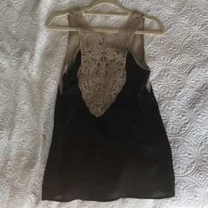 Black light weight top with crocheted beige back